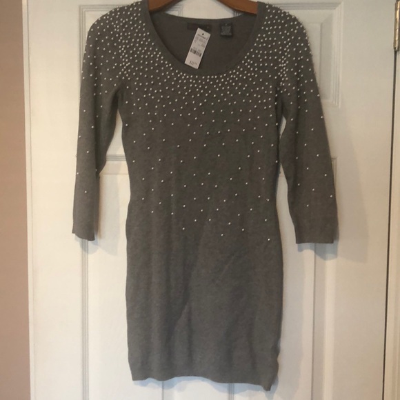 Joyce Leslie Dresses & Skirts - Grey sweater dress with pearl detail